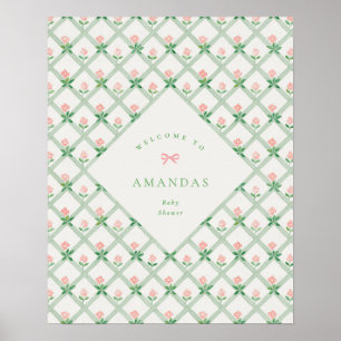 Landhausstil Blumen Rosa Schleife Babyparty Willko Poster
