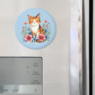 Landhausstil Blumenkatze Ruhige Feline Botanik Magnet