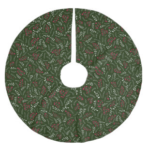 Landhausstil dunkelgrün rote rustikale Blattmuster Polyester Weihnachtsbaumdecke
