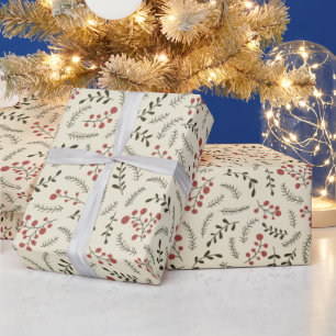 Landhausstil grün rot cremefarben Blätter rustikal Geschenkpapier