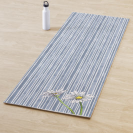 Landhausstil Hellblau Gestreifte Aquarell-Daisy Yogamatte