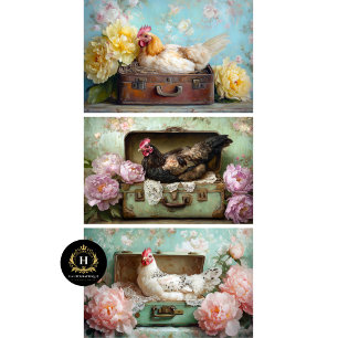 Landhausstil Huhn und Pfingstrose Découpage Geschenkpapier Set