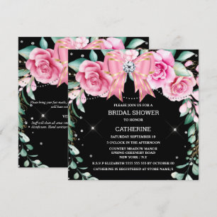 Landhausstil mit rosa Rosen, Diamant und Grün Einladung