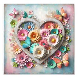 Landhausstil Pastell Blumen Schmetterling Herz Fotodruck