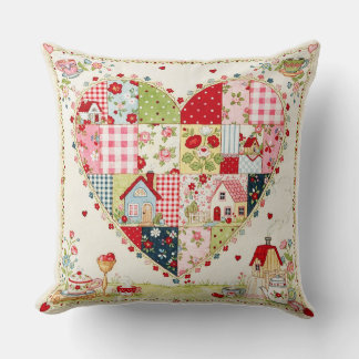 Landhausstil-Patchwork-Herzkissen. Kissen