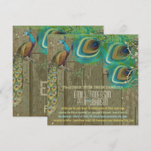 Landhausstil Pfau Vintage 3 Federn Altes Holz Einladung