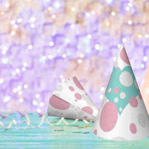 Landhausstil Rosa & Blaue Herzen Punkte Glitzer Partyhütchen
