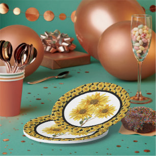 Landhausstil Sonnenblumen-Blüten Pappteller