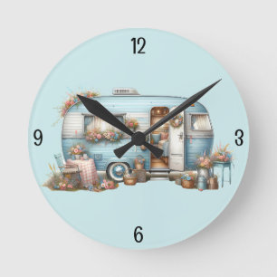 Landhausstil Vintage Blumen Camper Boho Accessoire Runde Wanduhr