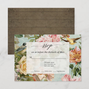 Landhausstil Vintage Rosen Rustikal Holz RSVP Karte