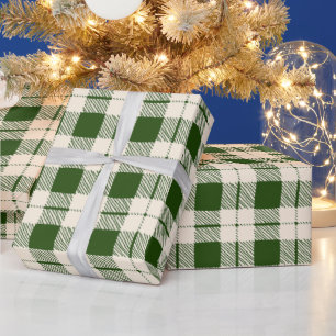 Landhausstil Waldgrün und cremeweiß kariert Weihna Geschenkpapier