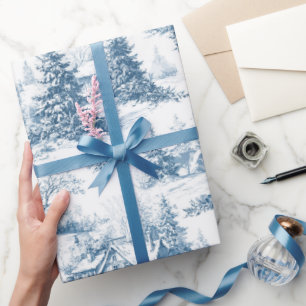 Landhausstil Weihnachten Toile de Jouy Blau Geschenkpapier