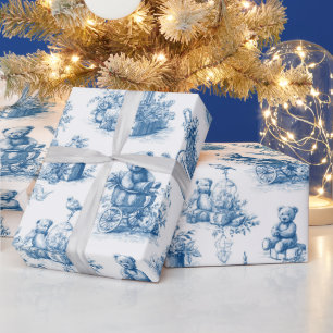 Landhausstil Weihnachten Toile de Jouy Blau Geschenkpapier