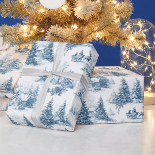 Landhausstil-Weihnachten Toile de Jouy Blau Geschenkpapier