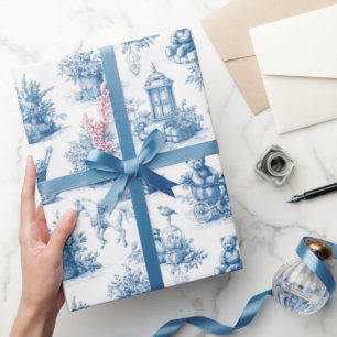 Landhausstil Weihnachten Toile de Jouy Blau Geschenkpapier