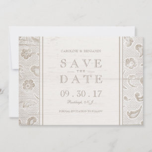 Landhochzeit aus Spitzenholz Save the Date