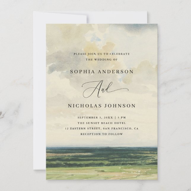 Landhochzeit | Fine Art Landschaft + QR Code Einladung (Vorderseite)