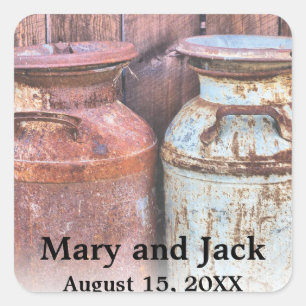 Landhochzeit im rustikalen Stil mit alten Milchkan Quadratischer Aufkleber