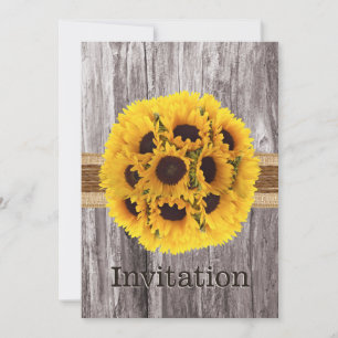 Landhochzeit mit Sonnenblumen, Schnur und Holz Einladung