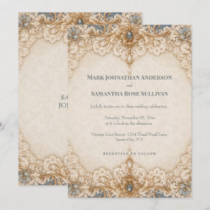Landhochzeit-Spitzen-Doily-Thema-Taupe-Elfenbein Einladung