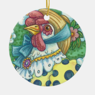 LANDHUHN, POLKAPUNKTHUHN-DEKORATION Rund Keramik Ornament