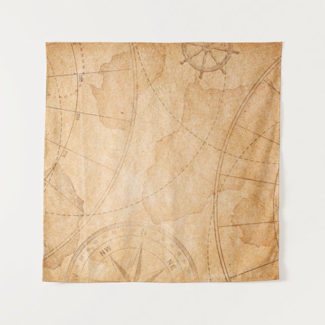 Landkarte für gealterte Piraten, Schatz,v Wandteppich (Vorderseite)