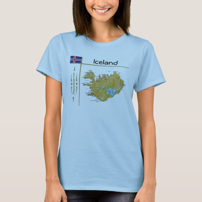 Landkarte Island + Flagge + T - Shirt (Vorderseite)