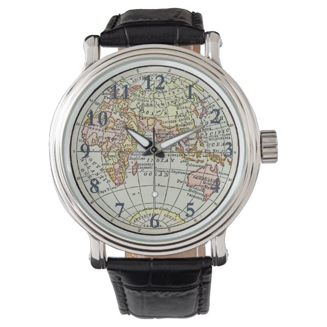 Landkarte Ost-Hemisphäre Globe Travel Art Armbanduhr (Vorderseite)