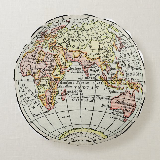 Landkarte Ost-Hemisphäre Globe Travel Art Rundes Kissen (Vorderseite)