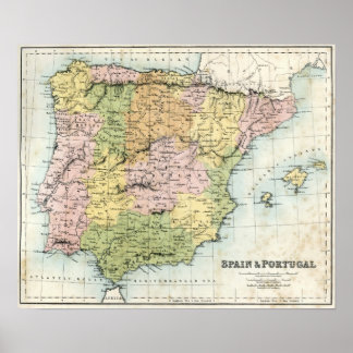 Landkarte Spaniens und Portugals Poster