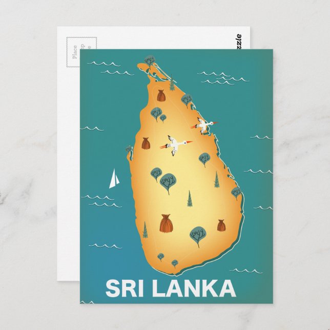 Landkarte Sri Lankas Postkarte (Vorne/Hinten)