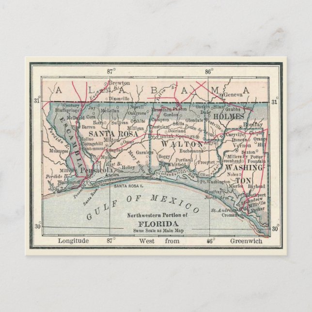 Landkarte von Florida Panhandle Postkarte (Vorderseite)