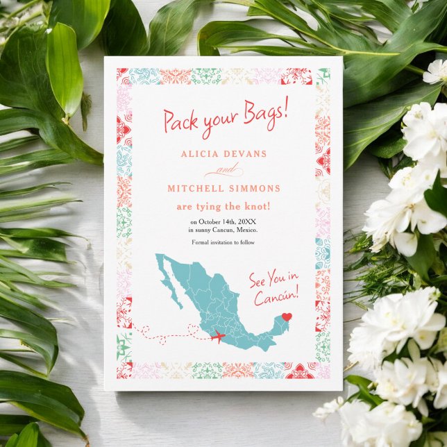 Landkarte von Tropical Mexico Hochzeit in Urlaubso Save The Date (Tropical Mexico map destination wedding Save The Date)