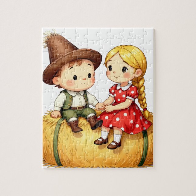 Landkinder auf einem Heuballen, Puzzle (Vertikal)
