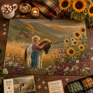 Landkindliches Pony-Sonnenblumen-Bergwiesen-Idyll Puzzle