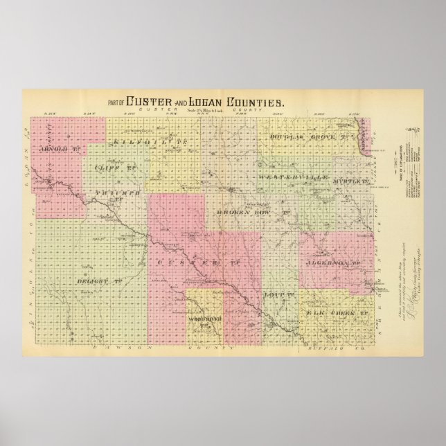 Landkreis Custer und Logan, Nebraska Poster (Vorne)