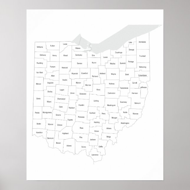 Landkreis der Ohio Staat Karte Poster (Vorne)