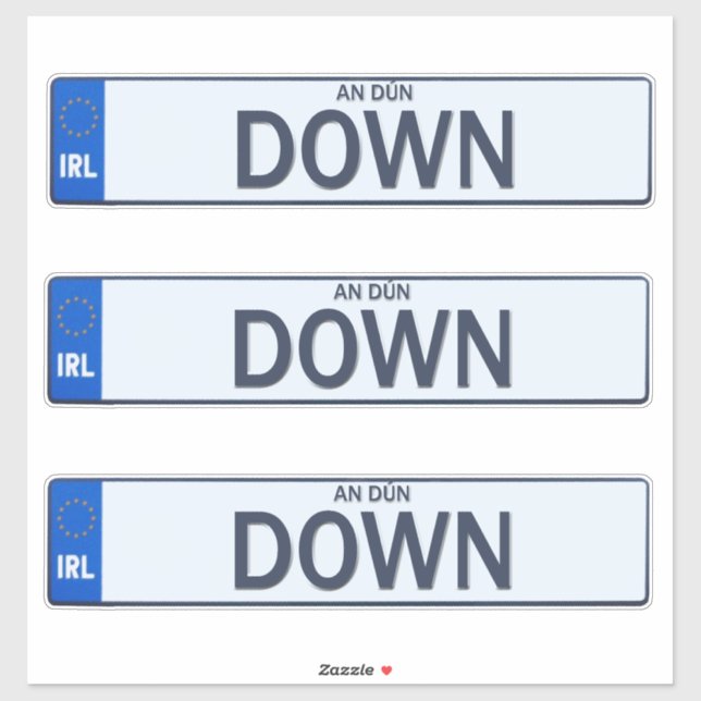 Landkreis-Down-Irish Reg Plate Decal Stickers x 3 Aufkleber (Blatt)