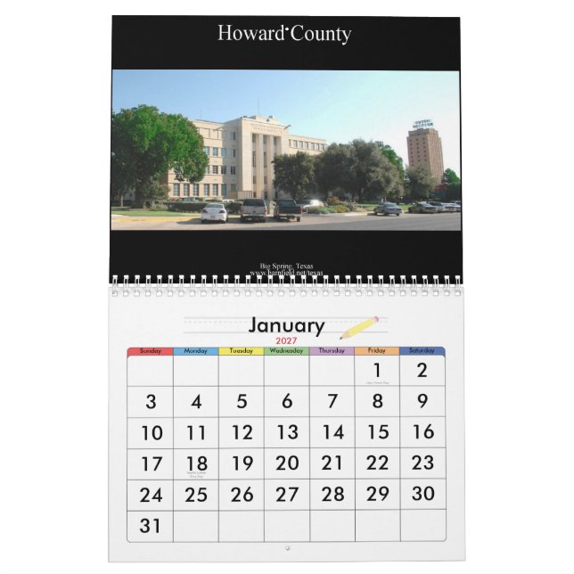 Landkreis-Gericht-Wandkalender Texas 12 Kalender (Jan 2027)