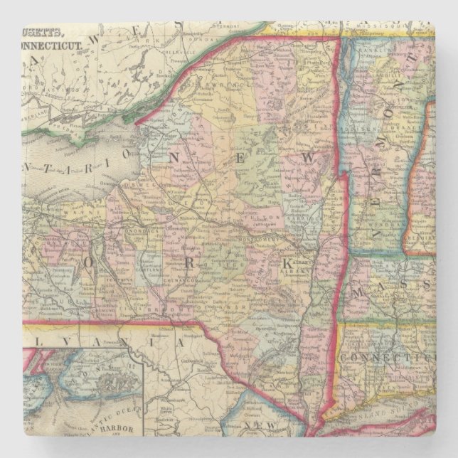 Landkreis-Karte der Staaten von New York Steinuntersetzer (Vorderseite)