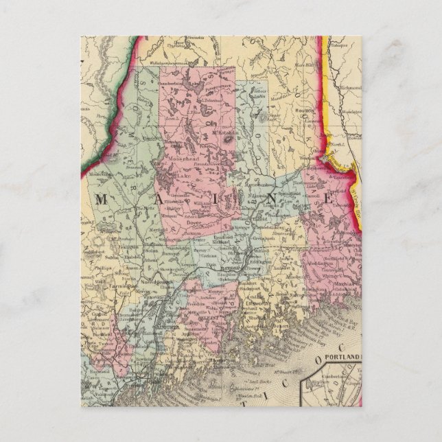 Landkreis-Karte des Staat von Maine Postkarte (Vorderseite)