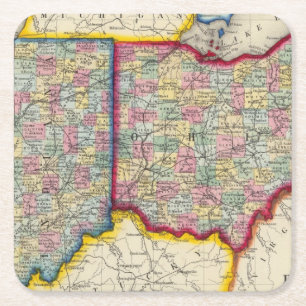 Landkreis-Karte von Ohio und von Indiana Rechteckiger Pappuntersetzer