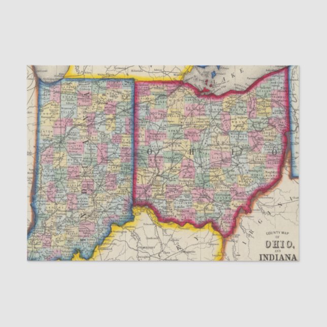 Landkreis-Karte von Ohio und von Indiana Seidenpapier (Vorderseite)