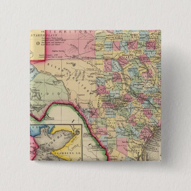 Landkreis Karte von Texas Button (Vorderseite)