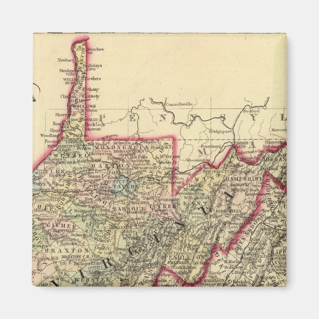 Landkreis-Karte West Virginia Magnet (Vorne)