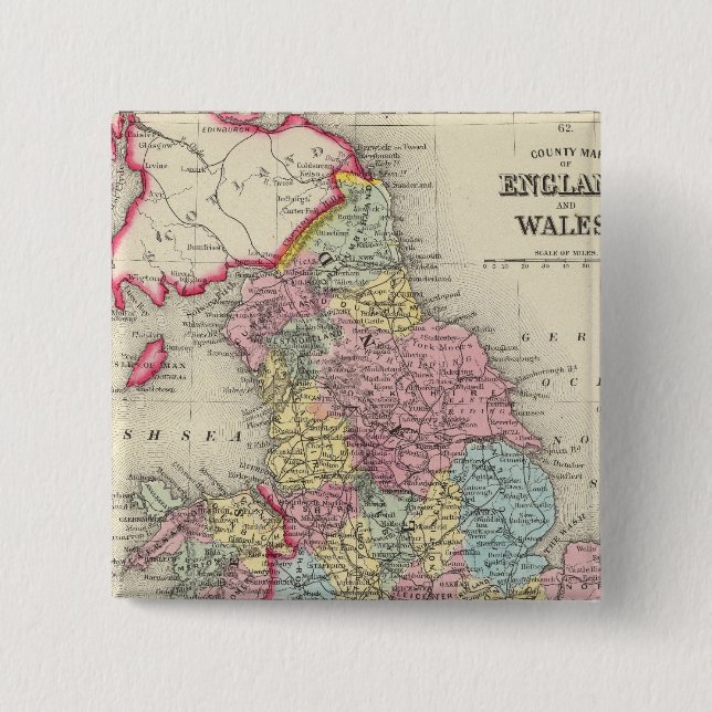Landkreis Map of England, und Wales Button (Vorderseite)