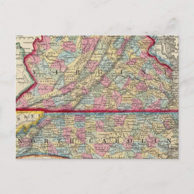 Landkreis Map of Virginia und North Carolina Postkarte (Vorderseite)