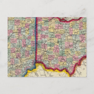 Landkreis Map von Ohio und Indiana Postkarte