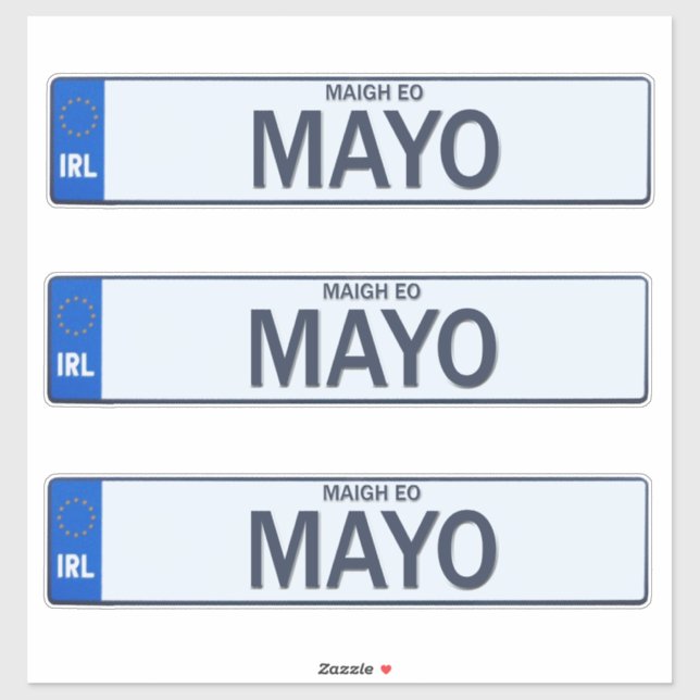 Landkreis Mayo Irish Reg Plate Decal Stickers x 3 Aufkleber (Blatt)