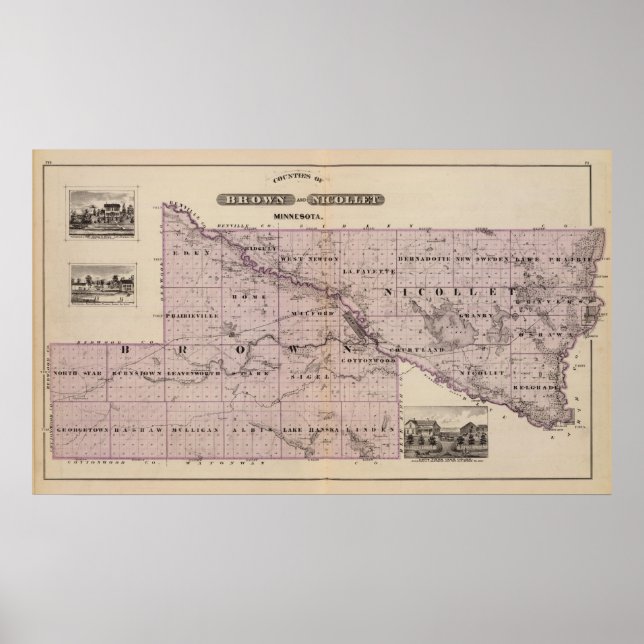Landkreis von Brown und Nicollet, Minnesota Poster (Vorne)